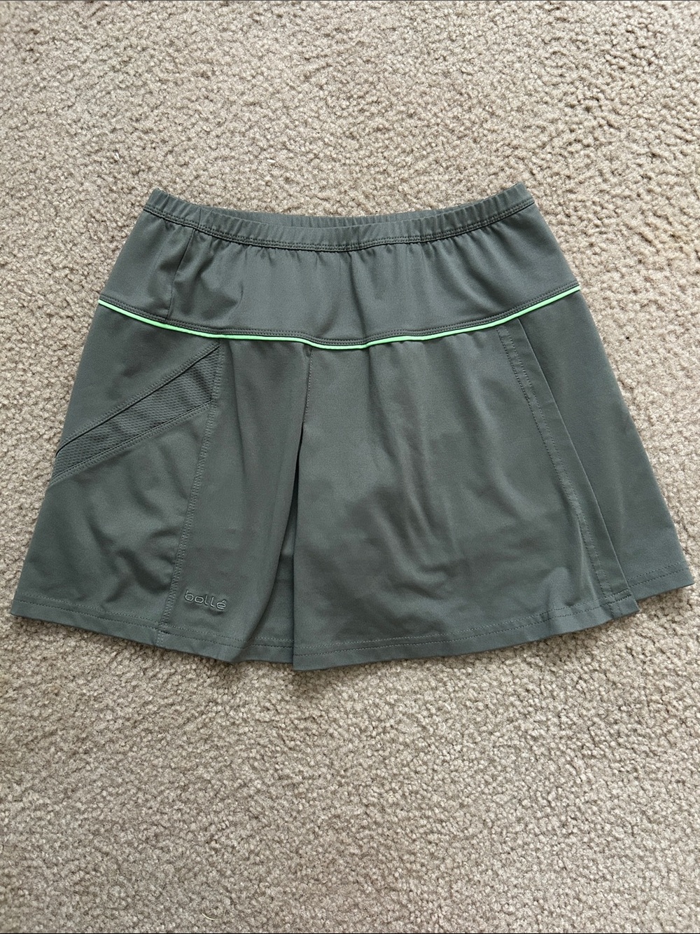 bolle Olive Green Athletic Tennis Skort Skirt with Lime Piping
